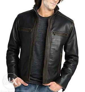 Black Leather Zip-up Jacket