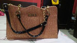 Brown And Black Zara Glitered Tote Bag
