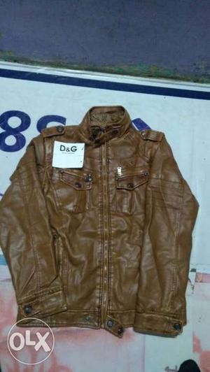 Brown Leather Dolce & Gabbana Zip-up Jacket