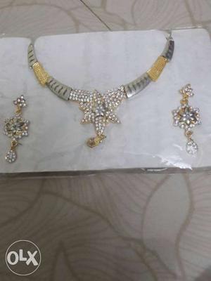 Gold-colored And Silver-colored Collar Necklace And Pair Of