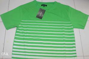 Green And White Stripe Crew-neck T-shirt