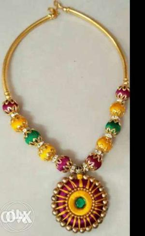 Green And Yellow Beaded Necklace