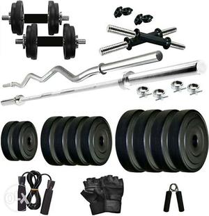 Gym kit with Dumbbles n Barbells.