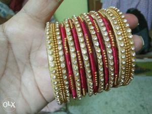 Handmade bangle set with Red & Gold combination.