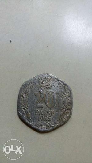 Hexagonal  Silver 20 Indian Paise Coin