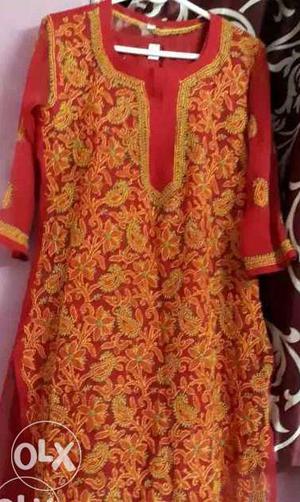 Lucknow hand embroidery ethnic chikankari Red