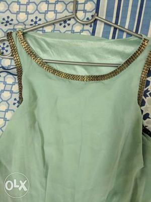Mint green maxi dress with bronze neck