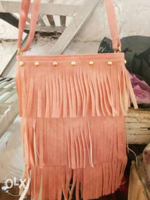 Only wholesale Pink Leather Fringed Shoulder Bag