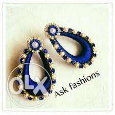Pair Of Blue Silk Thread Earrings