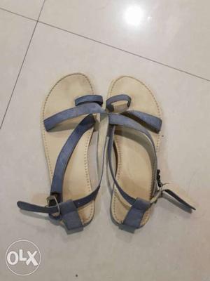 Pair Of Brown-and-gray Sandals