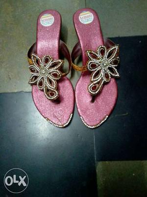 Pair Of Pink-and-brown Flat Sandals