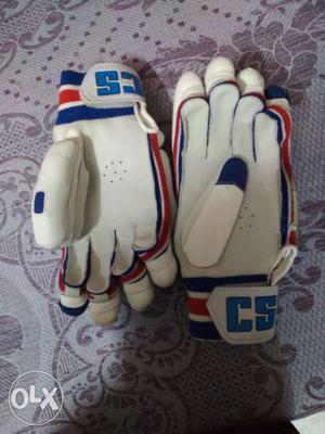 Pair Of White-red-and-blue Gloves
