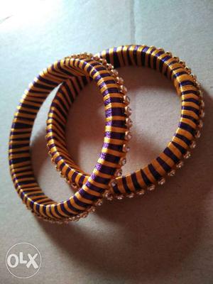 Pair Of Yellow-and-purple Silk Tread Bangles