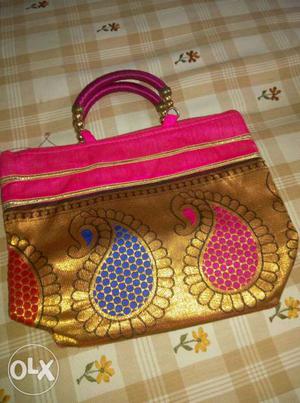 Pink And Brown Paisley Handbag