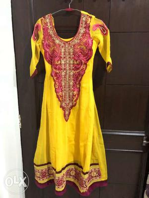 Pink And Yellow Arnakali Traditional Dress