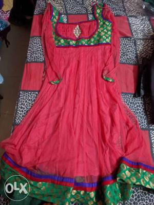 Pink and Green Anarkali Dress with churidaar and silk