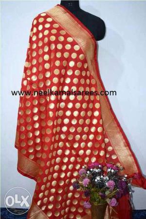 Red And Beige Polka-dot Sari Traditional Dress