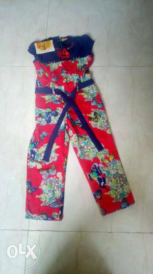 Red And Multicolored Floral Pants