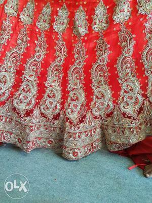 Red And Yellow Floral Lehenga Skirt