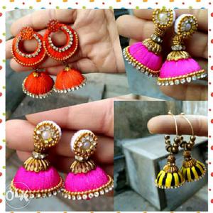 Red, Pink, And Yellow Jhumka Photo Collage
