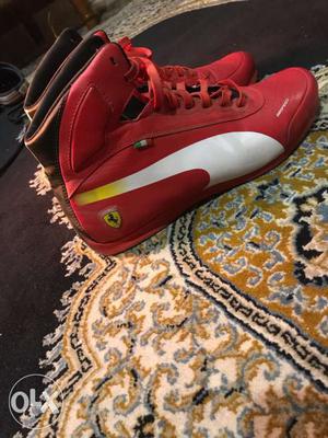 Red-and-white Ferrari Leather High-top Shoes