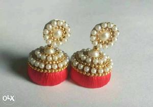 Red colour Earring #with pearl work #Colour can
