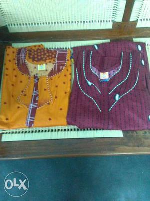 Two Yellow And Maroon Traditional Dresses