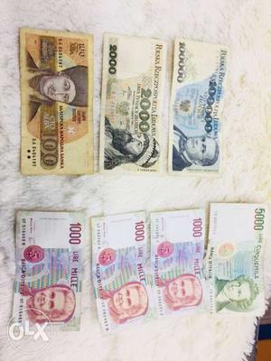 Vintage Foreign Currency 7 notes total, market value is very