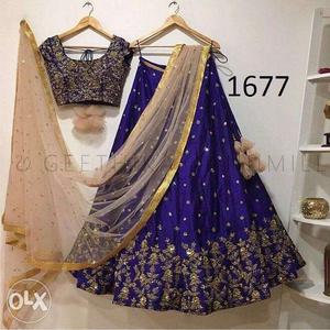Women's Blue-and-gold Ghagra Choli Traditional Dress