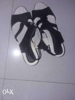 Women's Pair Of White-and-black Leather Sandals