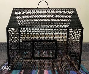 Black Steel House-shaped Cage for Pets and Birds