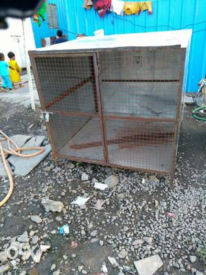 Brown And Gray Metal Pet Cage