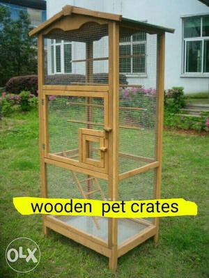 Brown Wood-framed Wire Pet Crate