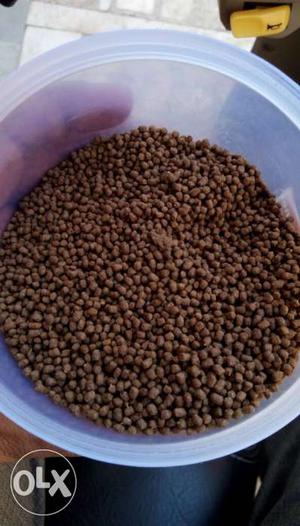 Fish feed contains 32% protien and 1.2 my size