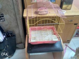 Pink And Beige Metal Framed Wired Pet Cage