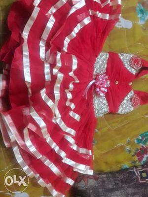 Baby girl new peice frock red and gold grand