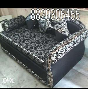 Black And Gray Fabric Floral Sofa