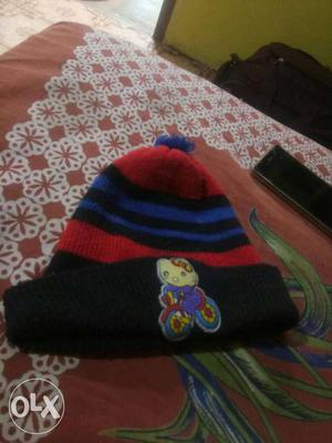 Black, Red, And Blue Knit Cap