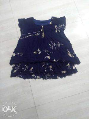 Blue Floral Crew-neck Dress