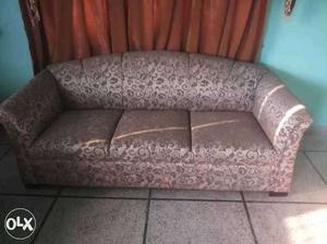 Brown And Pink Floral Fabric 2-seat Sofa