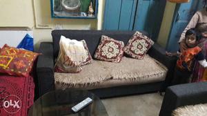 Brown Wooden Framed Brown Padded Couch sofa