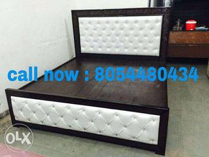 Double bed box Upholstered Brown And White Bed Frame