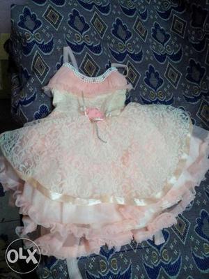 Girl's Beige And Pink Frock