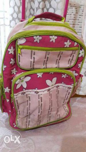 Girl's Pink And Green Travel Luggage
