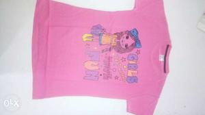 Girl's Pink, Blue, And Yellow Crew-neck Shirt