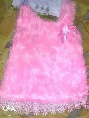 Girl's Pink Fur Wide-strap Top