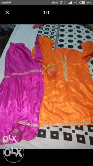 Girls majenta And Orange sharara suit fit for 7-10 years