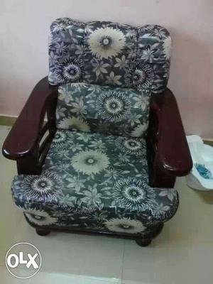 Gray And White Floral Padded Armchair