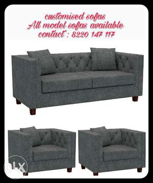 Gray Fabric 2-seat Sofa