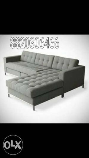 Gray Suede Tufted Sectional Couch